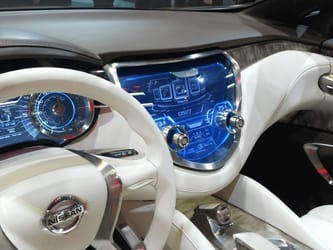 brightly-lit futuristic white car interior