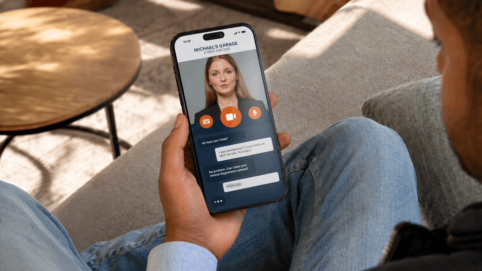 AI Service Assistant chat interface on a smartphone