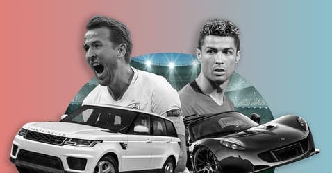 The article title over a Range Rover and Ferrari, superimposed on Harry Kane and Cristiano Ronaldo.