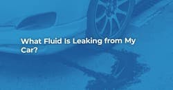 The article title over a car with fluid leaking underneath it, in a blue overlay.