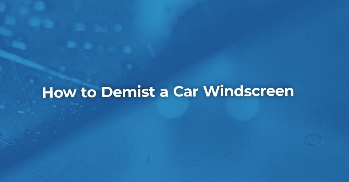 The article title over a windscreen that needs to be demisted, in a blue overlay.