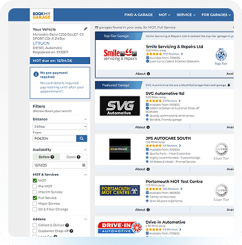 Garage listing shown to drivers