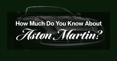The article title over the front of an Aston Martin, against a green background.