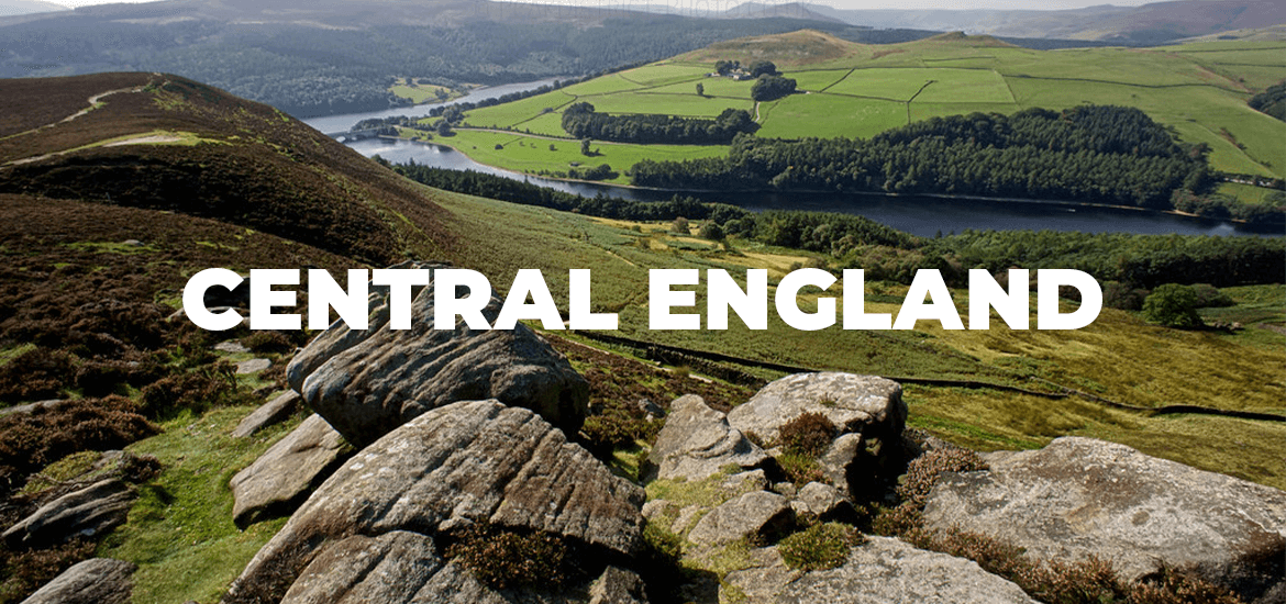 The article title over a landscape of green fields, rocks, and a river in Central England.