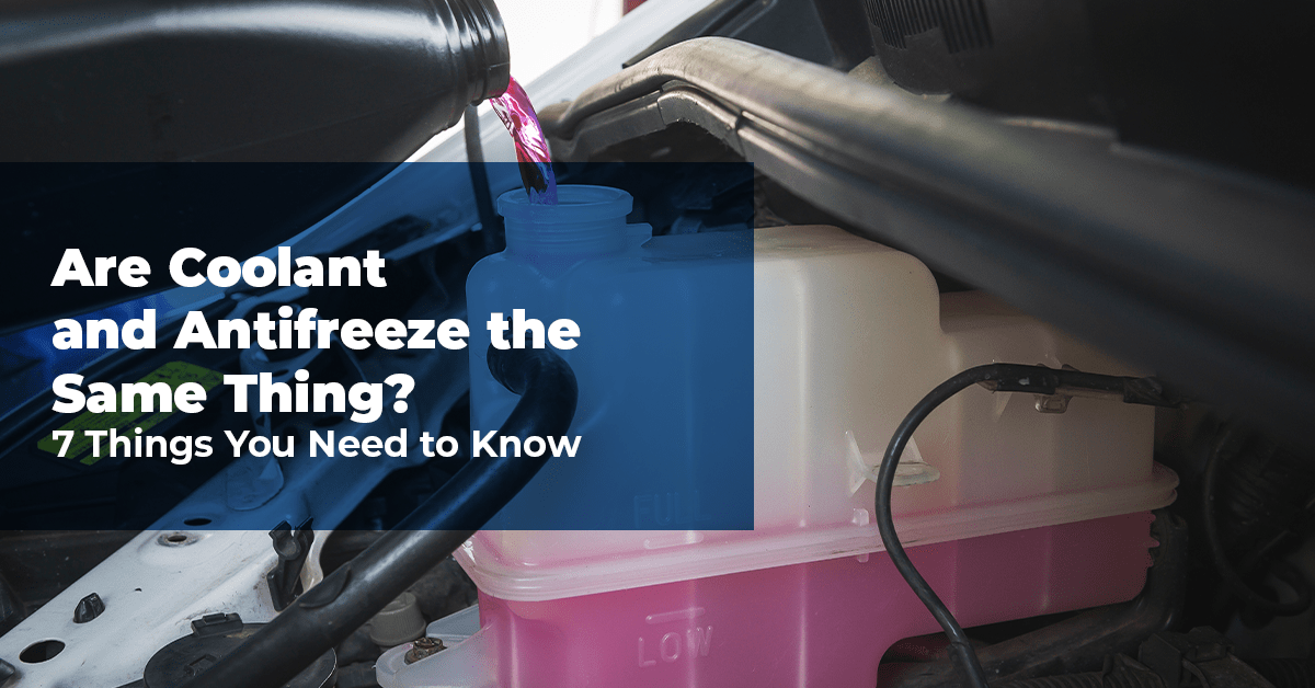 The article title over a car's coolant reservoir being topped up with a pink antifreeze liquid.