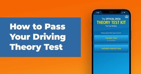 The article title beside a smart phone displaying the official driving theory test kit. 