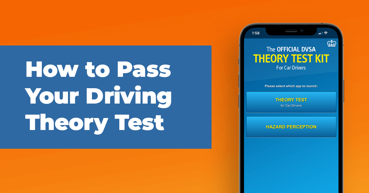 The article title beside a smart phone displaying the official driving theory test kit. 