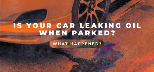 The article title with a white car leaking oil by it's front tyre, with an orange overlay.