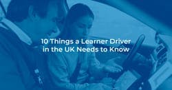 The article title over a driving instructor teaching a learner driver to drive a car.