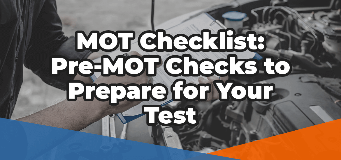 mechanic completing MOT checklist on clipboard during test with blog title overlayed