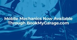 Image of mobile mechanic fixing car engine with blue overlay and blog title on top