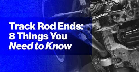 The article title beside track rod ends inside a car, with a dark blue overlay behind the text.