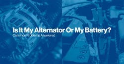 the article title over an alternator and a car battery, side by side, with a blue overlay.