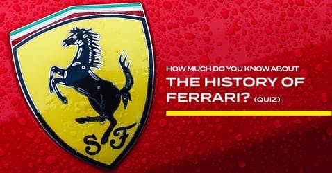 The article title besides the Ferrari logo, a yellow badge with a black horse in the centre. 