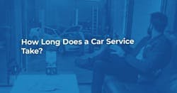 The article title over a customer sitting in a garage waiting room as a car service is carried out.