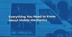 The article title over a mobile mechanic's van, in a blue overlay.