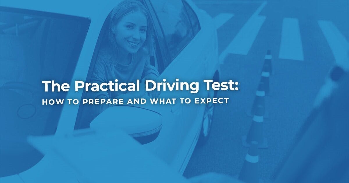 The article title over a woman leaning out a car window, having completed a practical driving test.