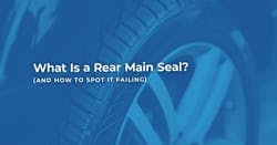The title of the article over a light blue rear main seal from a car.