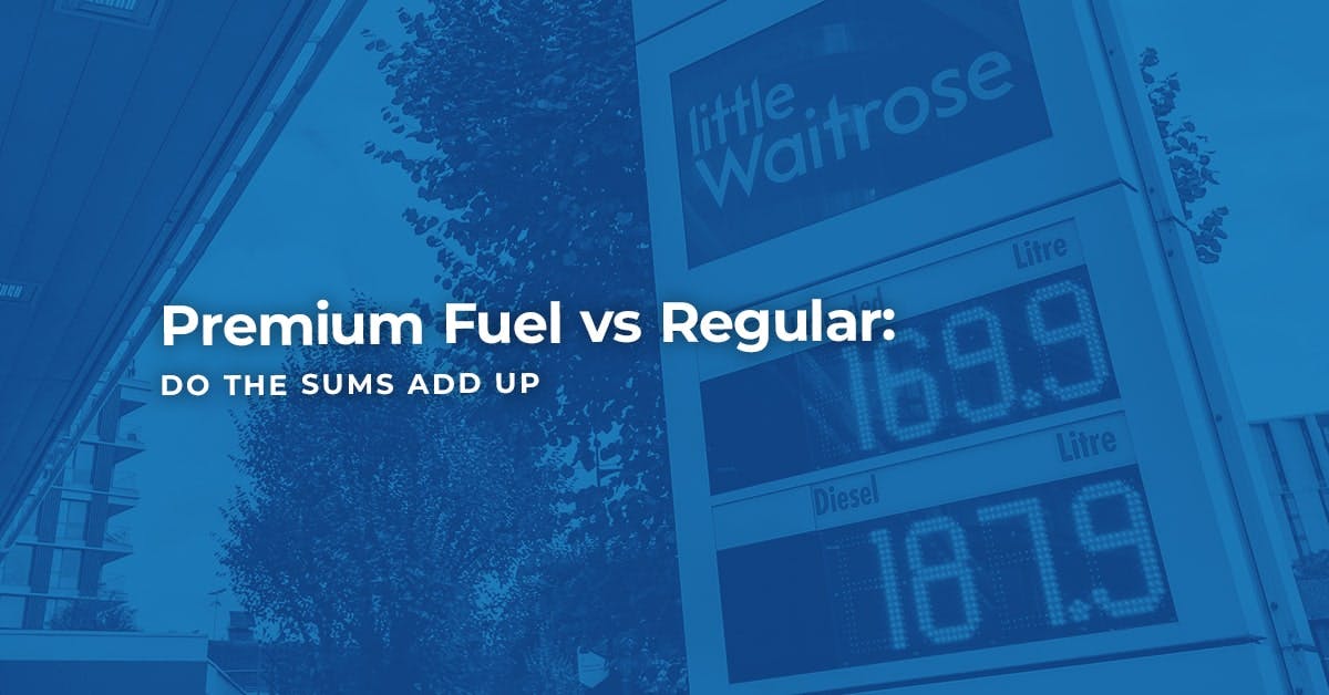The article title over a petrol station courtyard with fuel prices visible, in a blue overlay. 