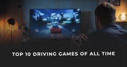 The article title over a man in his home playing a driving game with a console controller. 