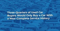 Used car lot in background with blog title and blue overlay on top