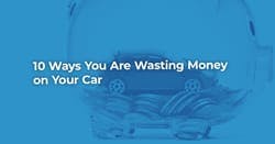 The article title over a piggybank with a car in it showing you you are wasting money on your car.