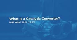 The article title over someone holding a catalytic converter, in a blue overlay.