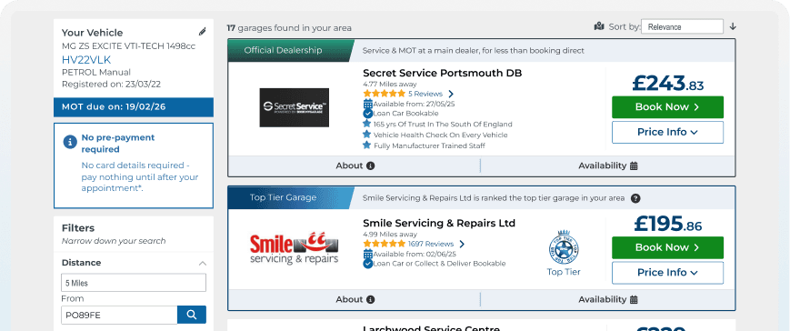 Garage booking interface