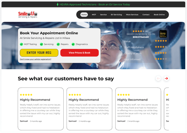 Website mockup with reviews
