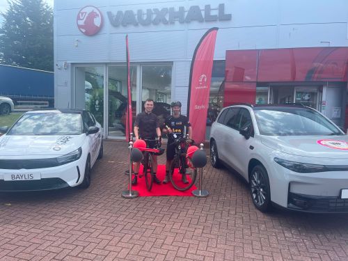 Ollie on the red carpet at Baylis Worcester after completing one day of his epic journey