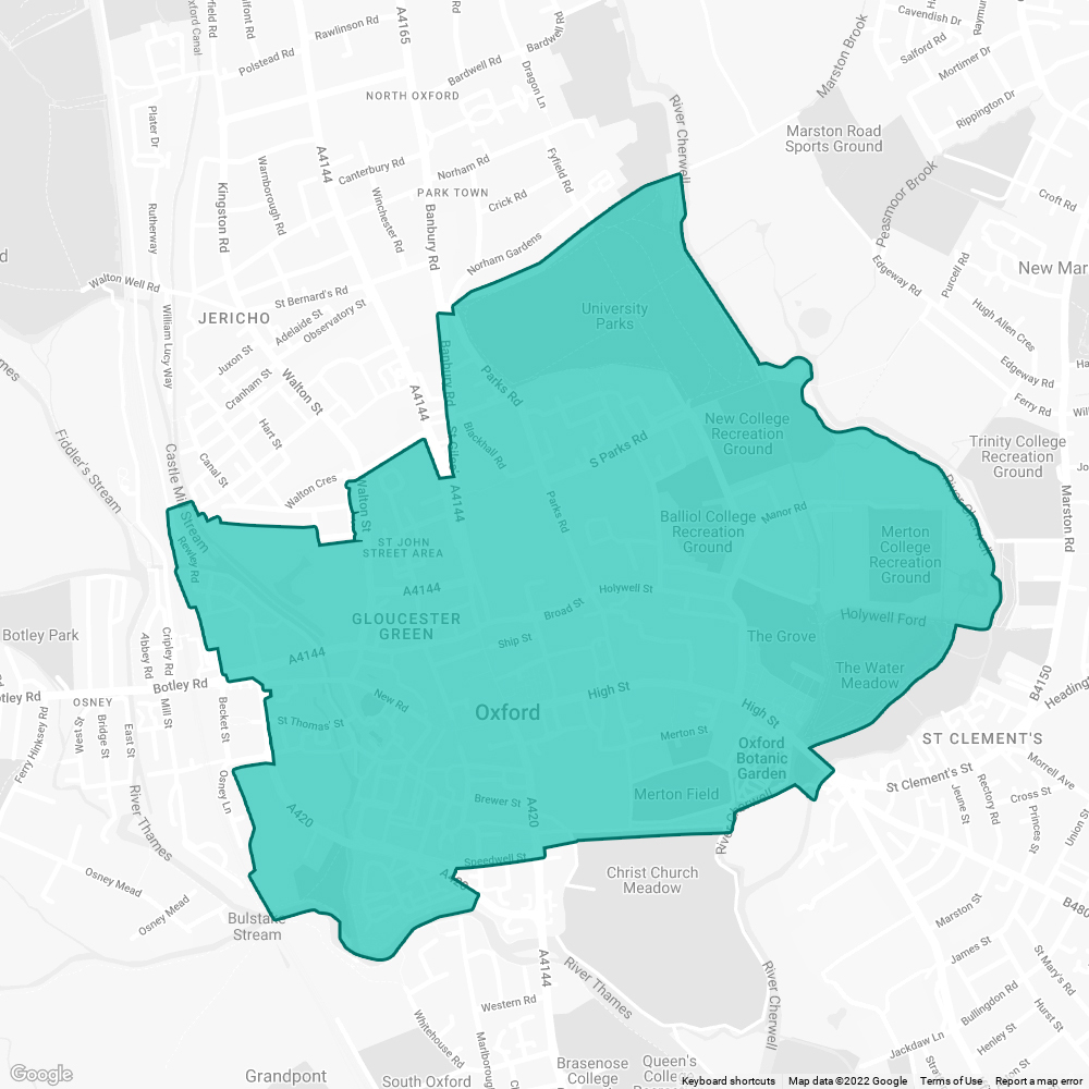 grey and blue map of Oxford city centre showing the Zero Emission Zone