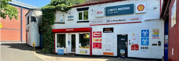 Outside shot of J Petty Motors garage